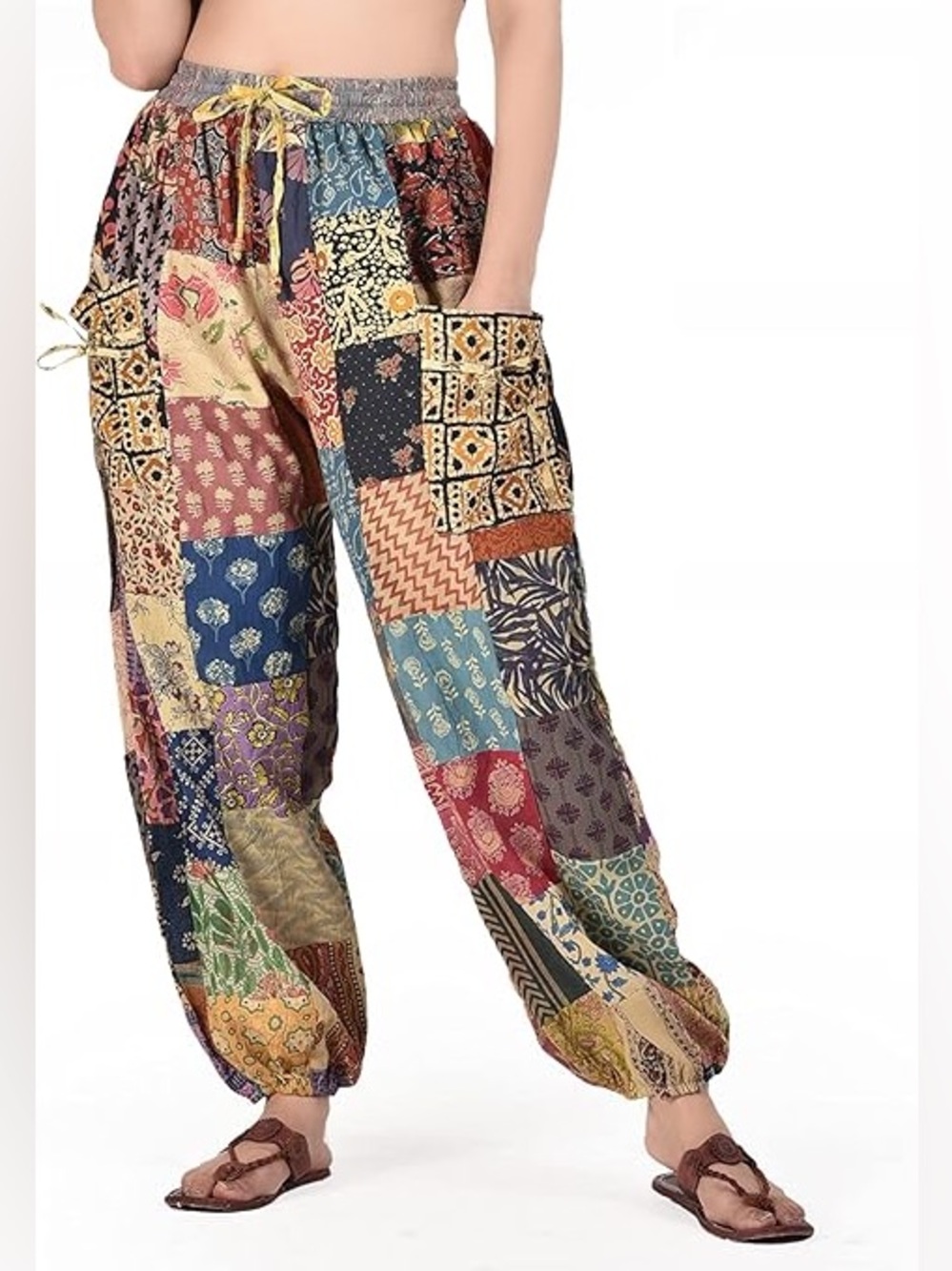 Hippie Forever Patchwork Harem Pants Womens Free Size Cotton Boho Jogger Multi